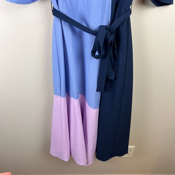 Hutch Colorblock Wrap Midi Dress Size XS Blue Wedding Guest Church Work Event - Picture 8 of 12